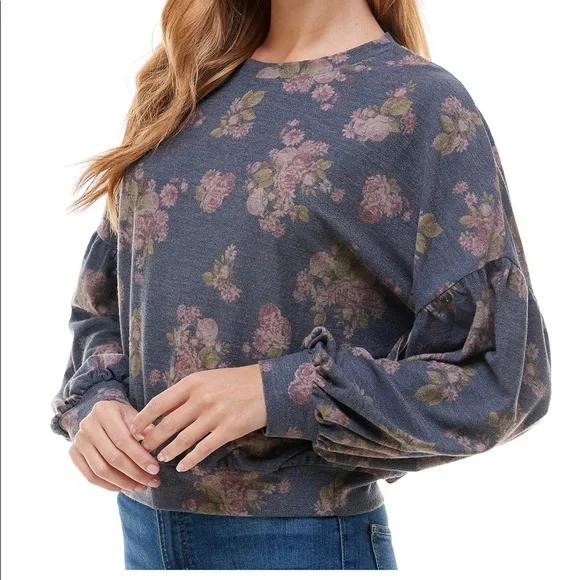 FINAL SALE!!! NWT Gypsies & Moondust Floral Puffed Sleeved Top - Picture 2 of 7